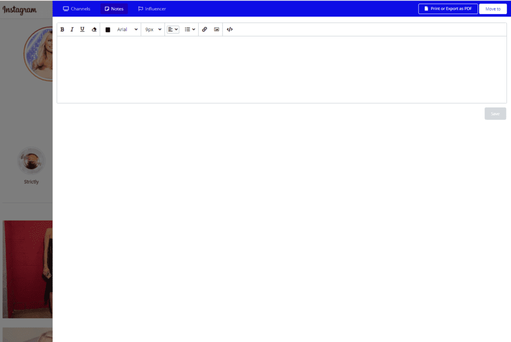Tess Daly_Upfluence Chrome extension, adding notes