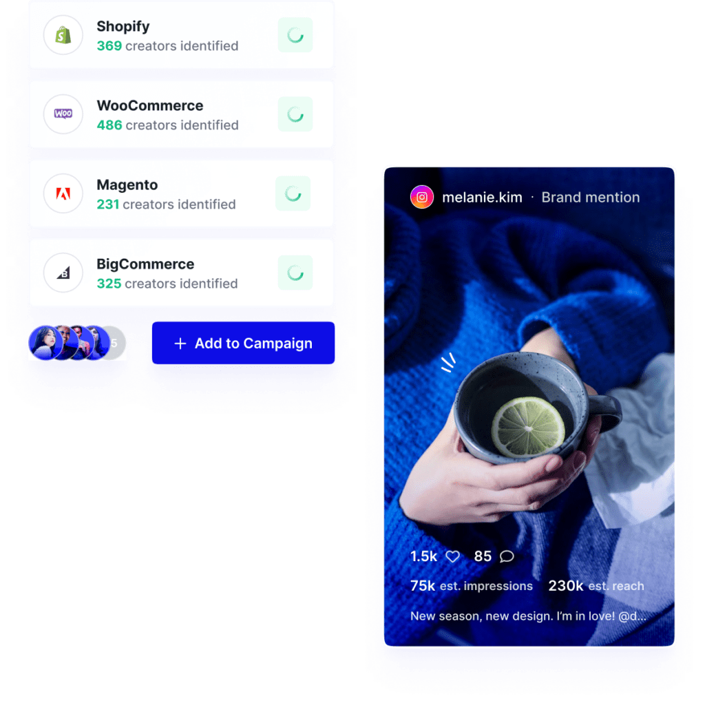 creator post mentionning a brand and an interface of the Creator matching (Live Capture) feature